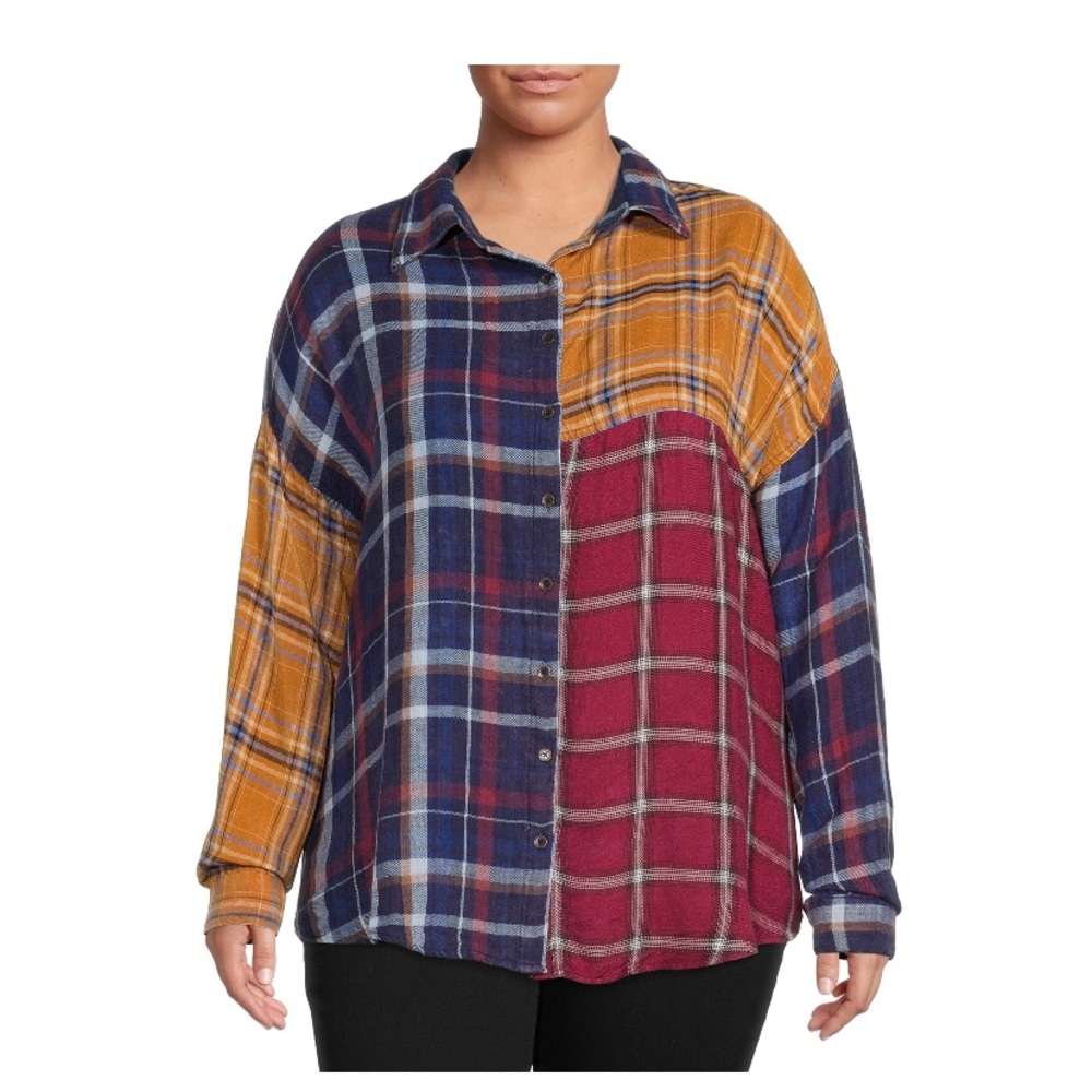Romantic Gypsy Women's Plus Size Plaid Button Down Top Size 3X
